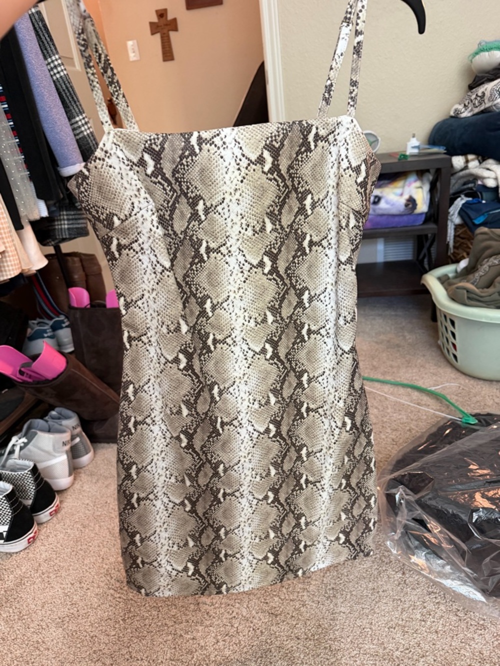 Tiger Mist Snake Print Mini Dress in Cream and Brown